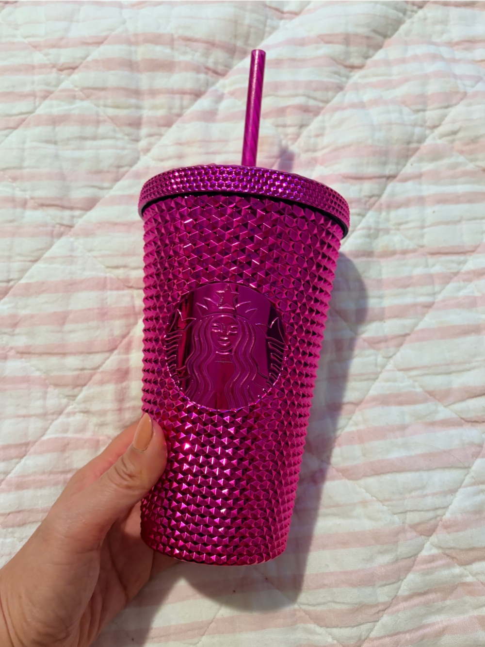 LIKE NEW LTD EDITION Starbucks Metallic Fuchsia Studded Tumbler with Straw